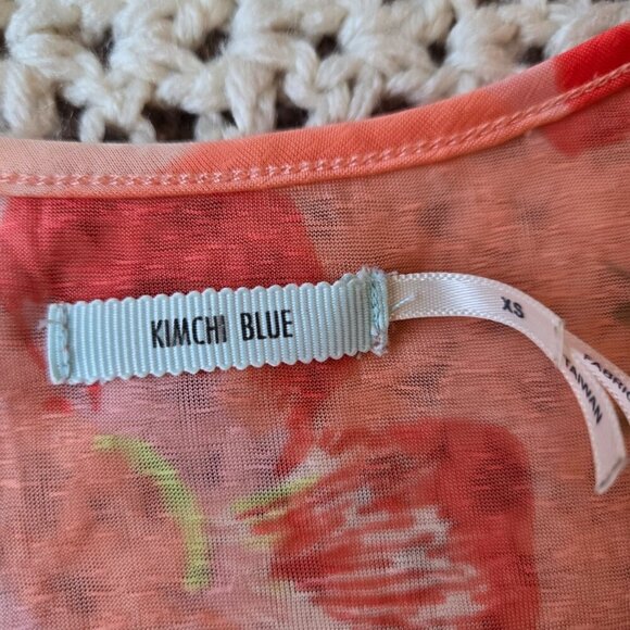 Kimchi Blue Orange and Pink Floral Sheer Babydoll Top Size XS - Picture 2 of 3